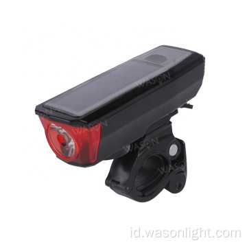 Wason hot jual 4 Mode Rechargeable Solar Bicle Bell Lampu depan Malam Bersepeda High Power Bright Bike Horn Light Set